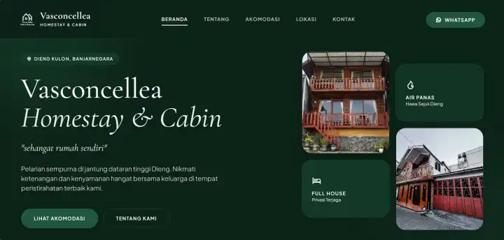 Landing Page & Reservasi Villa | Vasconcellea Dieng - CODELEKTIV